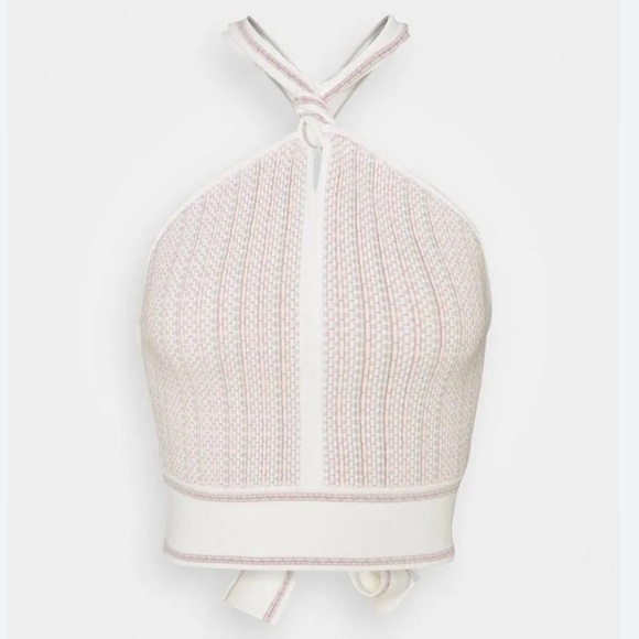 Club Monaco Raeni Stretchy NWT Halter Top Knit Wide Straps Chandails White Pink - Picture 3 of 15